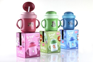 Anax Mini Cartoon Toddler Sipper Mug PP Silicon <b>Straw</b> with Dual Handle Flip <b>Lid</b> 350 mL Outdoor Use Custom Logo for Kids Drinking - Product Image 3