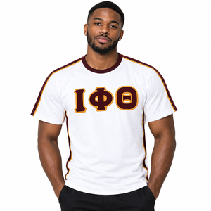Iota Phi Theta Premium <b>White</b> T <b>Shirt</b> <b>Mens</b> Brown Gold Greek Letter <b>Short</b> <b>Sleeve</b> Crew Neck Casual College - Product Image 1