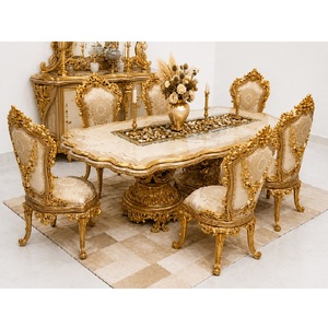 Bespoke Handcrafted <b>Dining</b> Room Furniture Collection Premium <b>Dining</b> <b>Table</b> Set With 6 Chairs Antique Gold Finish Home Furniture - Product Image 1