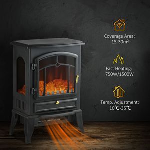 Caminetto Elettrico Autoportante Nero 750W/1500W con Fiamma Realistica su 3 Lati e Protezione da Surriscaldamento - Product Image 6