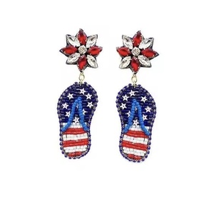 Patriotic American Flag <b>Flip</b> <b>Flop</b> Earrings <b>Beads</b> Embellished Hand Crafted Parrot Stud Earrings from the brand BaubleBar - Product Image 1