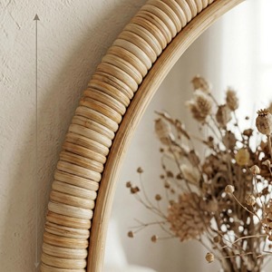 Boho Rattan <b>Table</b> <b>Mirror</b> Handmade Natural Fiber Frame <b>Vanity</b> Styling ideal For Organizing Beauty Space With Aesthetic Look - Product Image 5