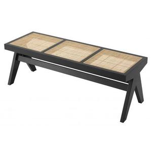 Modern Teak Wood <b>Bench</b> Woven Rattan Top Midcentury Design Living Room Bedroom Furniture Black Finish Home Decor Model ZKA03 - Product Image 1