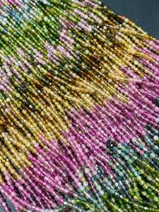 Perles de tourmaline naturelle en forme de pastèque, facettées, rondes, magnifiques, multicolores, rose, bleu, jaune, vert, perles de pierres précieuses - Product Image 4