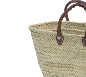 กระเป๋าใบปาล์มสานมือ: ตะกร้าตลาดโมร็อกโกพร้อมหูหิ้วหนัง - Product Image 2
