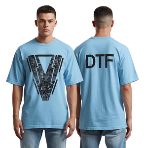 T-shirt en coton surdimensionné pour homme, nouveau design été 2026, imprimé DTF bleu ciel, motif grille futuriste, style streetwear - Product Image 4