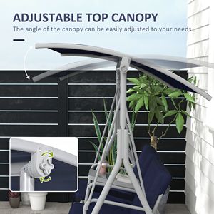 Dondolo da Esterno a 2 Posti con Supporto, Tettuccio Blu Scuro, Portabicchieri e Cuscini Confortevoli per Patio e Giardino, Design a Uovo - Product Image 4