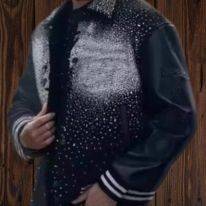 Servicio OEM al por Mayor, Chaquetas Bomber de Cuero Reversibles Vintage para Hombre con Logotipo Personalizado, con Brillantina y Pedrería, para Primavera - Product Image 2