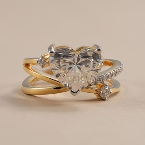 2.00 Carat Heart Cut Diamond Crossover Dual Band <b>Ring</b> Lab Grown With 14K Solid Gold Wedding <b>Proposal</b> Fine Jewelry for Lover - Product Image 1
