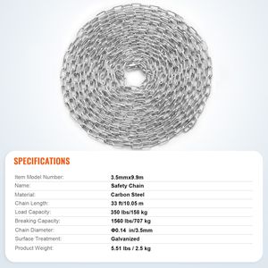 1/8\" X 33 350 Lbs Zinc-Plated Proof Tested Coil Chain Two <b>Quick</b> <b>Links</b> Galvanized C Safe Working Load Premium Chains Product - Product Image 4