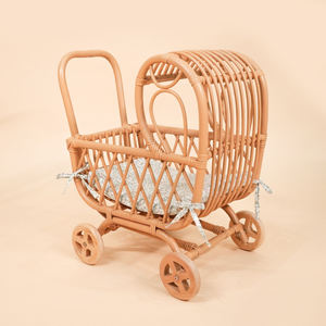 Carrito de muñecas de ratán natural, carritos de juguete para arrastrar, cochecitos de muñecas al por mayor, juguetes de simulación para niños pequeños - Product Image 5