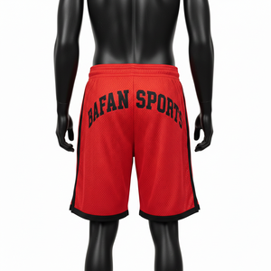 <b>Men</b> Premium Polyester Mesh <b>Shorts</b> GSM Breathable Red Black Panel Design Custom Embroidered Patch Logo Workout Mesh <b>men's</b> <b>shorts</b> - Product Image 2