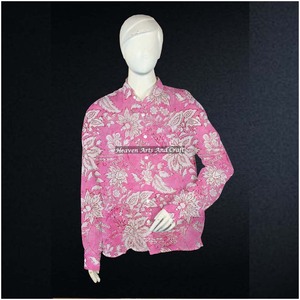 Camisa túnica de algodón estampada a mano de forma ética para mujer, camisa ligera tejida, estilo bohemio chic, artesanía india. - Product Image 2