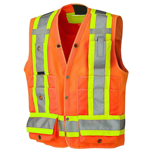 Chaleco de Seguridad Reflectante Naranja para Hombre, Transpirable, de Poliéster, con Bolsillos, Informal, para Verano, Reversible, con Cuello en V - Product Image 1