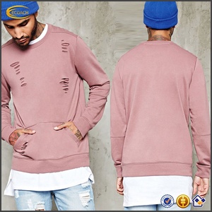 Crew Neck 100% Cotton French Terry Hip Hop Streetwear Men's Wholesale Distressed Hoodies <b>Sweatshirt</b> - Product Image 2