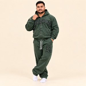 Conjunto Deportivo Rexfit 2026 Personalizado para Hombre, Color Verde Oscuro, Sudadera con Capucha y Cremallera con Apliques, Sudadera Oversize Estilo Hip Hop - Product Image 2