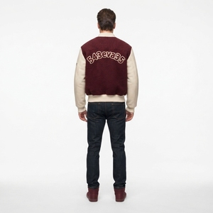 Chaqueta Varsity Retrofuturista de Lana Bouclé de 24oz, Acabado Personalizado, para Hombre, Mangas de Cuero Sintético, Impermeable, Servicio OEM - Product Image 2