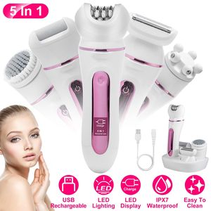 Kit Depilador Corporal Eléctrico 5 en 1 para Mujer, Set de Aseo Recargable con Afeitadora, Cepillo Facial, Removedor de Callos y Masajeador de 5 Puntos - Product Image 1