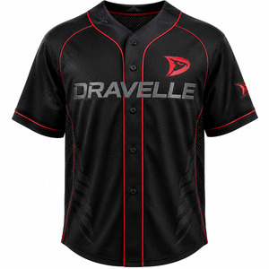 Men's Baseball Jersey Black Red Mesh Short Sleeve Button <b>Down</b> Regular Fit Breathable All Seasons Team Name Front Print - Product Image 1