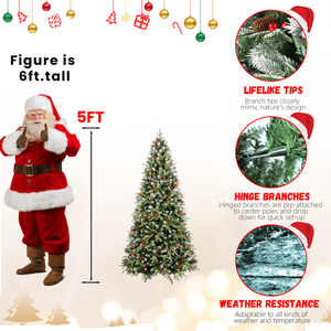 Albero di Natale Artificiale Realistico da 150 cm con Luci LED, Rami Misti in PE/PVC, Punte Decorate con Frutti Rossi e Pigne, Pieghevole Premium in PET - Product Image 2