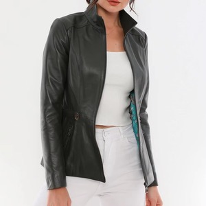 Chaqueta de Cuero para Mujer con Cierre Personalizada de Fábrica, Chaqueta de Motociclista de Piel de Oveja Auténtica, Corte Ajustado, Forro de Algodón Transpirable - Product Image 2