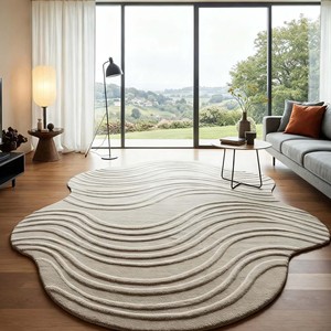 Modern Abstract Wavy Area Rug Hand Tufted Soft Wool Carpet for Living Room Bedroom <b>Floor</b> Decor Non Slip Durable Stylish Home Rug - Product Image 1