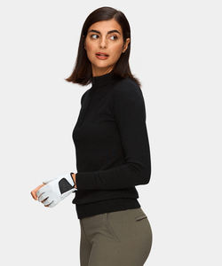 Womens Black Half Zip Pullover Premium Performance Sportswear Golf Sweater Long Sleeve <b>Mock</b> <b>Neck</b> Athletic <b>Top</b> - Product Image 2