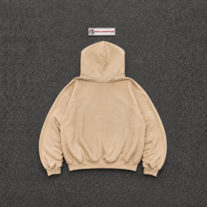 Sudadera con capucha beige para hombre con cremallera, parches de dibujos animados y parche de bandera estadounidense, corte regular, informal, cómoda, holgada, en oferta. - Product Image 6