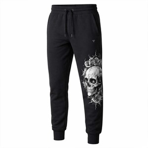 Pantalones Deportivos Negros Personalizados para Hombre, con Estampado Gráfico de Calavera, Mezcla de Algodón, Corte Ajustado, Estilo Urbano, Casuales, con Bolsillos - Product Image 5