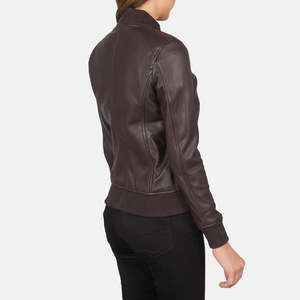 Blouson Bomber en Cuir de Mouton Marron Furat Leathers, Matelassé, Écologique, Séchage Rapide, Broderie 3D, Respirant, Hiver, Femme, Col Montant - Product Image 4