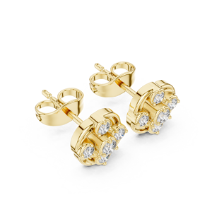 Boucles d'oreilles clous en or jaune 14K avec cinq diamants de laboratoire taille ronde DEF VVS, motif spirale circulaire, bijoux fins élégants pour usage quotidien, ODM - Product Image 3