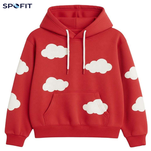 เสื้อฮู้ดพิมพ์ลายเมฆสีฟ้าอ่อนสำหรับผู้หญิง SPOFIT เสื้อสเวตเชิ้ตถักแบบลำลองมีกระเป๋า ทรงปกติ ใส่ได้ในฤดูใบไม้ผลิ - Product Image 5