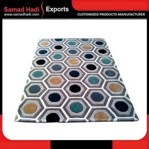 Tapis de luxe de créateur multicolores en laine bouclée tuftée et coton, antimicrobien, adapté aux animaux domestiques, fait main, brodé, tapis moderne pour salon - Product Image 5