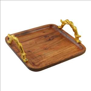 Meilleure Offre Plateau de Service en Bois Fait Main Écologique Poignée Dorée - Passe au Lave-Vaisselle Durable Haute Qualité pour la Maison Utilisation au Restaurant - Product Image 1