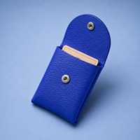 Dompet Kartu Sutra Biru Mewah Lainnya, Desain Minimalis, Penutup Kancing, Ukuran 4/6 Inci, Penyimpanan Kartu Nama, Koin, Keperluan Sehari-hari