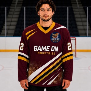 Maillot de hockey sur glace à double épaule en tissu maille 100 % polyester, impression par transfert thermique, sergé, séchage rapide, respirant, devant - Product Image 6