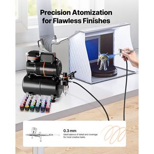 Kit Aerografo 1/6 HP con Compressore d'Aria e Serbatoio, Doppia Azione Professionale, 1 Punta, Tubo Flessibile, Acrilico per Decorazione Torte - Product Image 2