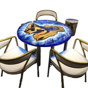 Table à manger rectangulaire moderne en résine et bois d'acacia avec époxy, design étanche pour les célébrations de mariage et d'anniversaire - Product Image 1