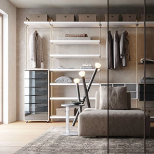 Armoire sur pied en bois au design européen moderne personnalisée JY Project avec portes coulissantes, miroir, tiroirs et éclairage LED pour chambre à coucher - Product Image 2