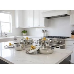 Artisanal Hammered Stainless Steel Casserole Frying <b>Pan</b> <b>Set</b> Eco-Friendly Europe Premium Decorative Cookware Pumpkin Grape Accent - Product Image 1