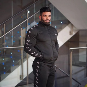 Traje de gimnasio personalizado para hombre, traje de marca de diseñador, bordado con Logo, cremallera frontal, traje de sudor de cuello alto - Product Image 6