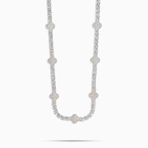 Luxury Women's 925 Silver Hiphop <b>Statement</b> <b>Necklace</b> Brilliant Cut Bezel Setting Geometric Design Chain - Product Image 1