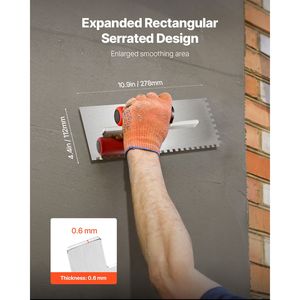 Attrezzo Professionale Ergonomico per Piastrelle, Spatola per Pavimenti in Acciaio Inox con Dentatura Quadrata 10.9 X 4.4, Utensile per Cartongesso con Impugnatura in Gomma Confortevole - Product Image 2