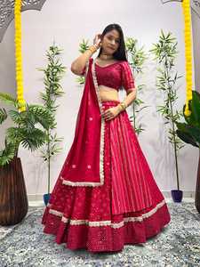 Heavy Georgette Traditional Lehenga Choli with Embroidery and Sequence Design for Party Wedding Diwali & <b>Prom</b> (Floor-Length) - Product Image 1