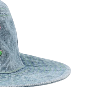 AKA Denim Green Stitch Boonie <b>Hat</b> <b>Light</b> Blue Denim Wide Brim Adjustable Cotton Outdoor Cap Casual Fashion Headwear for Men Women - Product Image 3