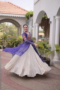Vestido Garba de Gujarat, Chaniya Choli, Lehenga Choli, Tradicional, Especial para Navratri, Algodón Puro, Trabajo Gamathi, Largo hasta el Suelo, Invierno - Product Image 4