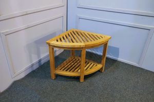 Modern Solid Teak Wood Corner <b>Stool</b> with Lower Shelf Storage <b>for</b> Apartment and <b>Bathroom</b> Furniture Model ST001 - Product Image 2