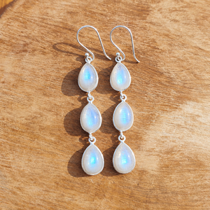 Radiant Rainbow Amethyst Triple Teardrop Drop <b>Earrings</b> Handmade Silver Plated Brass Bohemian Artisan Jewelry for Party - Product Image 5