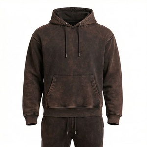 Chándal de entrenamiento de dos piezas para hombre, personalizable, de algodón con lavado ácido, de secado rápido, con forro polar para invierno, estampado liso, color personalizado - Product Image 1