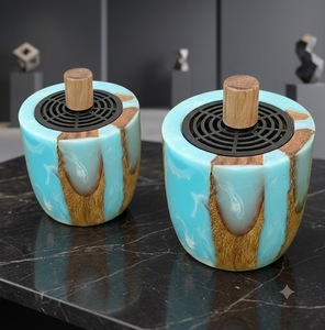 Blue Marble Wood Inlay Incense Holder Aromatherapy <b>Diffuser</b> <b>Ceramic</b> Incense Bowl with Wooden Stump for Home Decor - Product Image 1